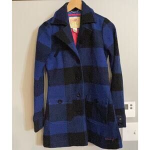 Billabong Coat Wool Blend Buffalo Check Plaid Buttoned‎ Jacket Womems Sz Sm EUC